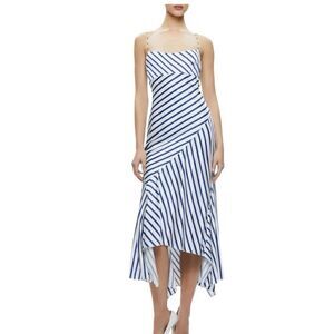 Alice + Olivia Blue and White Asymmetrical Dress